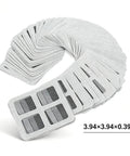 80Pcs 4x4 Disposable Hair Drain Stickers Anti Blocking arranged in a fan shape, showcasing the mesh design and size details.
