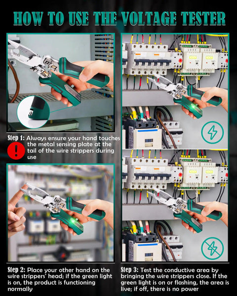 How to use the voltage tester on 8 In 1 Wire Stripper Tool With Voltage Tester For 10-18 AWG demonstration steps