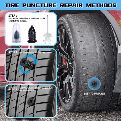 57 Piece Tire Plug Kit With Tire Repair Rubber Nails Screwdriver And Valve Core Tool Kit For Quick Roadside Tire Repair instructions