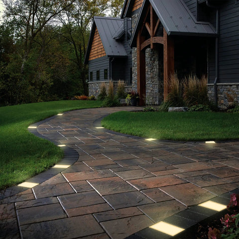 4x8 Inch Paver Light With 2700K Warm White Glow, Glare Free Driveway And Walkway LED Brick Light, IP67 Waterproof on stone path
