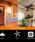 One In-Wall Digital Timer With Push Door Switch And Backlit LED Screen Dope Energy Saver Eight Custom On Off Times Countdown Mode Daily And Weekly Schedules For Indoor And Outdoor Lights Fans And More, image showing porch and ceiling fan setups.