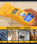 Hand holding MT6 Pro Deep Scan Metal Detector Handheld Locator for ferrous and nonferrous metals over tiles