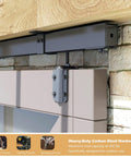 12 Foot Ceiling Mount Double Sliding Barn Door Hardware Kit For Exterior Use Beefy Box Track System Supports Up To 300 Pounds Fits Two 36 Inch Doors Hardware Only No Door Included Easy Install And Durable Steel Finish shown installed