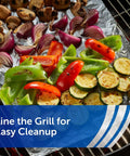 Vegetables grilling on heavy duty aluminum foil roll 200 feet long by 12 inches wide 200 square feet total perfect for grilling.
