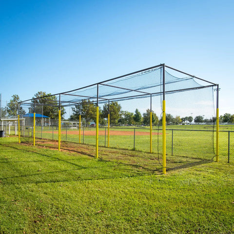 Heavy Duty 36 Twisted Knotted Nylon Batting Cage Net, 12 By 12 By 55 Feet, 1.875 Inch Square Mesh, Reinforced Edges, setup outdoors