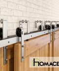 Brushed Nickel Double Track U Shape Bypass Sliding Barn Door Hardware Kit For Four Doors 8ft Flat Track With Classic Roller Design Space Saving Smooth Operation Heavy Duty DIY Install