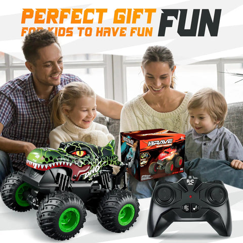 Family with kids playing with Monster Truck Remote Control Car With Lights And Music 1 To 20 Scale RC Truck For Kids Aged 4 To 7
