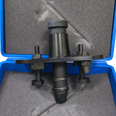 Heavy Duty Axle Shaft Puller Tool For Big Rig Trucks Featuring Quick Lock Adjustable Arms secure chassis mount in a case.