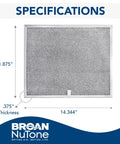 Aluminum Replacement Range Hood Filter For 30 Inch QS1 WS1 Hoods, 11.8 x 14.3 x 0.37 Inches, illustrated with measurements