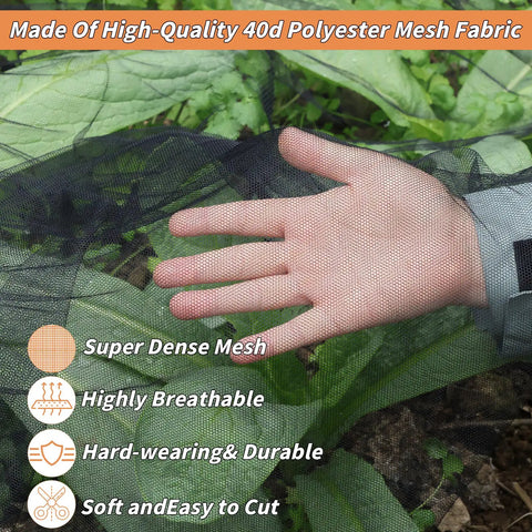 Mosquito Netting 10x100 Ft Garden Mesh Netting For Plants DIY Backyard Patio polyester 40D with hand showing breathability