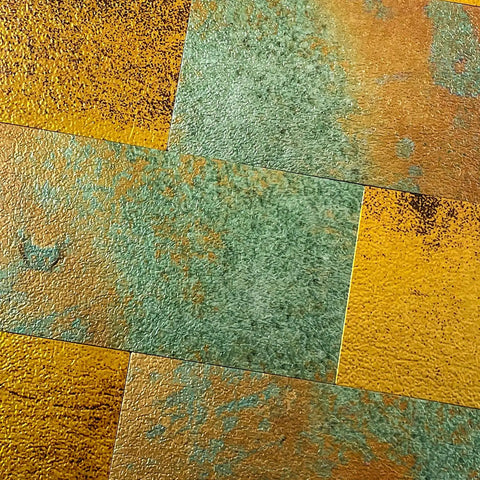 Close-up of Peel And Stick Metal Look Subway Tile Backsplash for Kitchen and Bathroom with Retro Gold Bronze Copper Finish texture