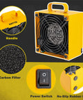 Dual Activated Carbon Filter Solder Fume Extractor With Slick Removable Magnetic Flaps And Steady Airflow Keeps Shop Smoke Way Off You Plug And Play Setup For Hardware Crews, featuring a power switch, fan, handle, and rubber feet.
