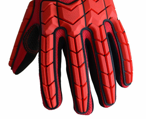 Anti Vibration Work Gloves With 5mm SBR Padding And TPR Protector For Men Large Size Mechanic Gloves in red with TPR detailing