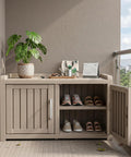 Waterproof UV Resistant Shoe Cabinet Storage Bench Indoor Outdoor With Adjustable Shelves Double Door Grey for entryway