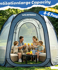 Family sitting inside 10x10 Pop Up Screen House Tent With Mesh Walls, Waterproof Instant Gazebo for Patio, Backyard, Deck And Camping