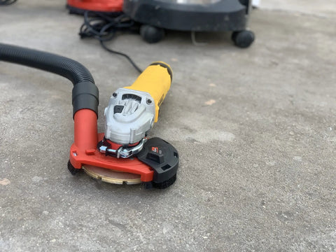Surface Grinding Dust Shroud For 115mm To 125mm Angle Grinders, Heavy Duty Shield Fits Bosch Makita Ryobi DeWalt Milwaukee, on concrete
