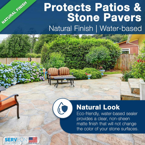 Top Shelf Natural Stone Sealer One Gallon Clear Finish used on outdoor stone pavers and patios with natural finish.