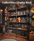 Dope L Shaped Corner Bookshelf With Metal Frame And Wooden Shelves Ten Open Shelves 49.4 Inch Wide Bookcase Rustic Brown Finish Adjustable Feet For Easy Leveling Modern Industrial Look in stylish room setup with various collectibles.