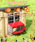 Metal Chicken Nesting Box With Swing Perch And Rollout Egg Collection For Chicken Coop Red Three Compartments installed on coop