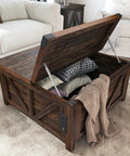 Dope Farmhouse Lift Top Coffee Table With Storage And USB Charging Station Wood Square Center Table With Hidden Space Brown