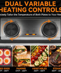 Dual variable heating controls on Bakers Friend 4 Slice Panini Press Grill Cheese Sandwich Maker for precise temperature settings.