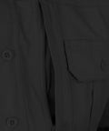 Close-up of Men's Long Sleeve Tactical Shirt in Black featuring hidden zipper placket for easy access.