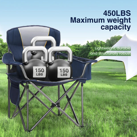 Beefy Oversized Camping Folding Chair With Cup Holder And Cooler Bag Heavy Duty Outdoor Lawn Chair Supports Up To 450 Lbs