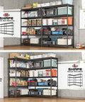 Massive 5 Tier Heavy Duty Metal Storage Shelving Unit 72.8 Inch Wide Wire Shelves With 1600 Lbs Total Weight Capacity For Garage Or Workshop Organization And Easy Clutter Busting, black steel corner setup