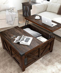 Dope Farmhouse Lift Top Coffee Table With Storage And USB Charging Station Wood Square Center Table With Hidden Space Brown