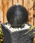 Outdoor LED Light Water Fountain With Submersible Pump Black Pedestal Modern Sphere Floor Fountain For Patio And Garden Decor Pebble Base Weatherproof Polyresin Construction 40 Inch High Yard Vibe.