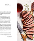 Sliced pan-seared garlic herb steak with creamy chimichurri sauce from A No Fuss Kitchen Lifesaver Cookbook featuring 65 quick healthy recipes.