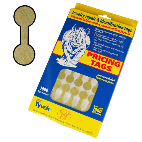 Gold Tyvek Self Adhesive Dumbbell Jewelry Price Tags 1000 Pack For Rings, Bracelets, Necklaces And Pendants
