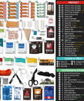 Front view of a 250-piece waterproof first aid kit in a red roll-top dry bag for boating and camping.