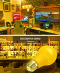 Yellow Outdoor Bug Light Bulbs A19 9W Amber 2000K shown in decorative indoor use settings