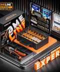Spade Terminal Crimping Tool Kit For AWG 24-14 Wire With 24 Quick Disconnect Non-Insulated Open Barrel Connectors, kit displayed on table