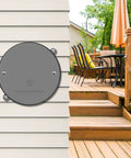 4 Inch Round Weatherproof Blank Wall Plate For Outdoor Use With Gasket, Rugged Stainless Steel Cover installed on exterior wall