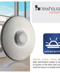 Lighted Doorbell Button In Satin Nickel Finish, Easy Surface Mount, 2.5 Inch Round Metal Housing, Night Visibility For Home
