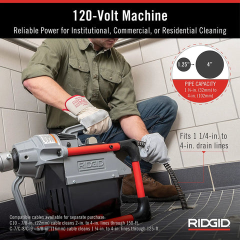 Sectional Sewer Machine With A61 Auger Tool Kit And A62 Drain Cable Kit For Heavy Duty Drain Cleaning Ultra Portable Compact Footprint Ideal Go To Gear For Rooftops Septic Trucks And Pro Contractors, 120-volt drain cleaner for 1.25 to 4-inch lines