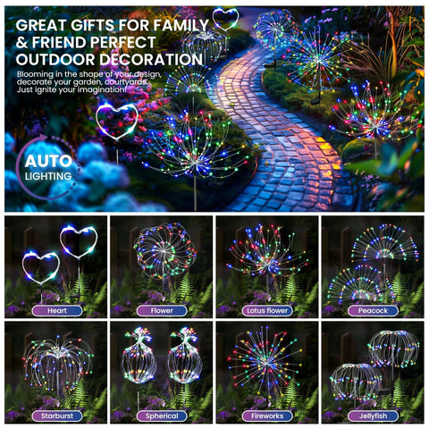 Garden Decor Solar String Lights Outdoor 120 LED Colorful Fairy Lights Waterproof for yard, patio, pathway with heart and peacock designs