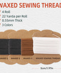 Waxed sewing thread spools; front view of four on cardboard bobbins in black, gray, brown and white, 0.55mm thick