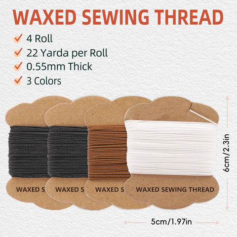 Waxed sewing thread spools; front view of four on cardboard bobbins in black, gray, brown and white, 0.55mm thick