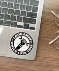 Funny Handyman Mechanic Sticker Set Waterproof Vinyl Decals For Cars Trucks Laptops Helmets Water Bottles Bicycles Luggage And More Easy Peel And Stick 4 Inch showing sticker on laptop