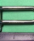 316 Stainless Long D Shackle One Quarter Inch Marine Grade Dee, Corrosion Resistant, shown with ruler for scale