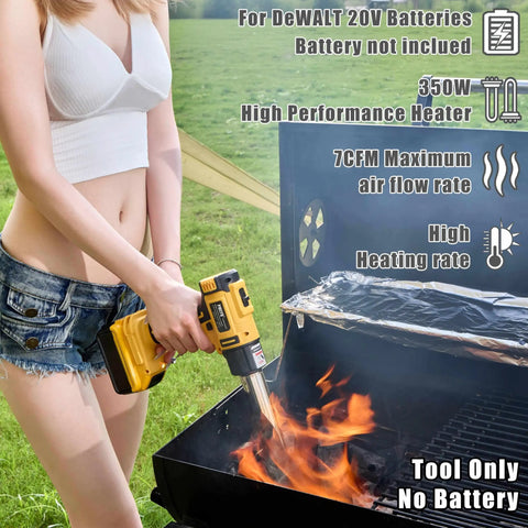 Person using Cordless Heat Gun For DeWalt 20V Battery Powered Hot Air Tool with 350W Fast Heating on barbecue grill