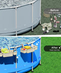 Poolside Storage Basket With Two Cup Holders, Stretchable Organizer For Drinks And Pool Supplies, installed on pool frame