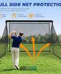 Heavy Duty 10x7 Ft Golf Hitting Net With Side Nets And Back Net Reinforced Steel Frame Indoor Outdoor Practice Net