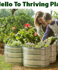 Galvanized Raised Garden Bed Outdoor 3x3x1 Ft Planter For Vegetables And Flowers, metal box with blooming plants, tool-free design