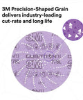 Close-up of Xtract Cubitron II Hookit Clean Sanding Film Disc 775L 320 Plus showing precision-shaped grain pattern.