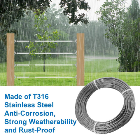 50 Feet 1 By 8 Inch T316 Stainless Steel Cable Wire Rope For Deck Railing Indoor Outdoor Balustrade DIY 7x7 Strand