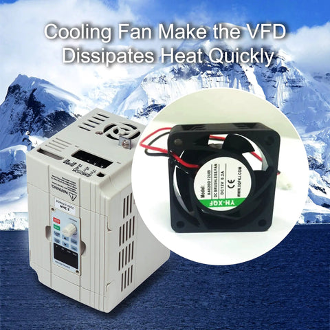 Single Phase To Three Phase VFD Drive For Spindle Motors, Real Workhorse 1.5KW 2HP 220V Inverter With CNC Vector Control, shown with cooling fan